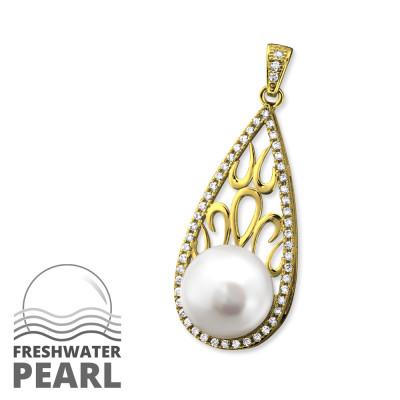 Teardrop Sterling Silver Pendant with Cubic Zirconia and Pearl