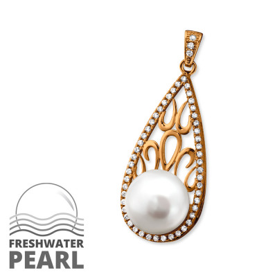 Teardrop Sterling Silver Pendant with Cubic Zirconia and Pearl