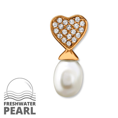 Heart Sterling Silver Pendant with Cubic Zirconia and Pearl