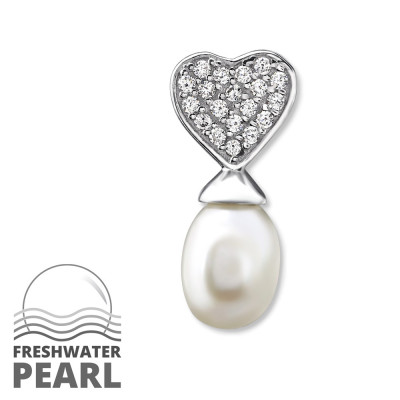 Heart Sterling Silver Pendant with Cubic Zirconia and Pearl