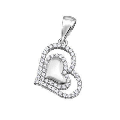 Heart Sterling Silver Pendant with Cubic Zirconia