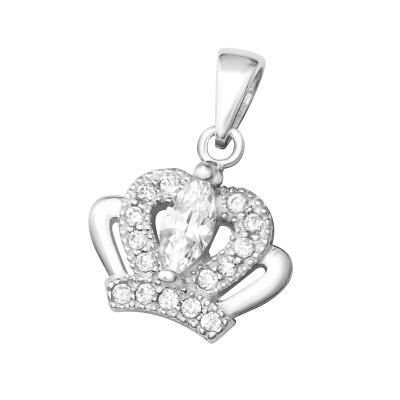 Silver Crown Pendant with Cubic Zirconia