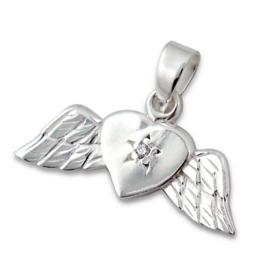 Silver Winged Heart Pendant with Cubic Zirconia