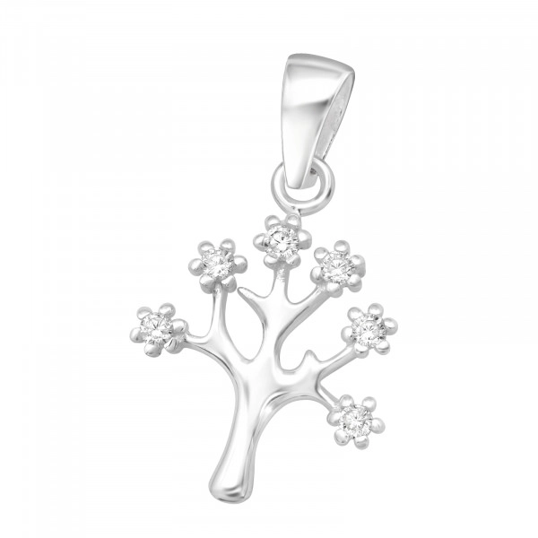 Exquisite Silver Tree Pendant with Cubic Zirconia