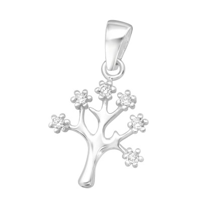 Silver Tree Pendant with Cubic Zirconia