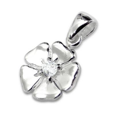 Flower Sterling Silver Pendant with Cubic Zirconia