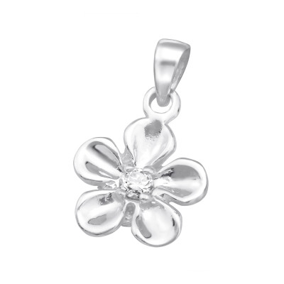 Silver Flower Pendant with Cubic Zirconia