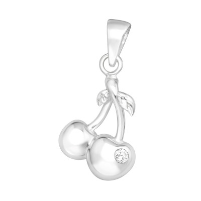 Silver Cherry Pendant with Cubic Zirconia