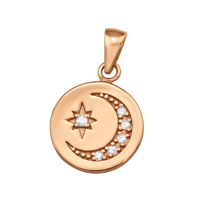 Silver Moon and Star Pendant with Cubic Zirconia