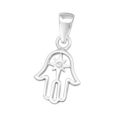 Silver Hamsa Pendant with Cubic Zirconia