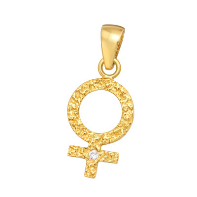 Silver Female Gender Sign Pendant with Cubic Zirconia