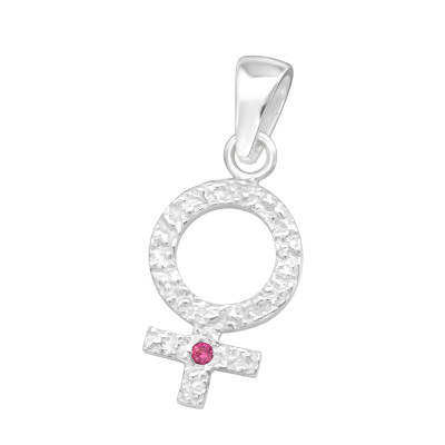 Silver Female Gender Sign Pendant with Cubic Zirconia