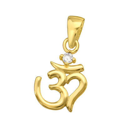 Silver Om Symbol Pendant with Cubic Zirconia