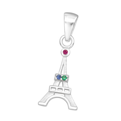 Silver Eiffel Tower Pendant with Cubic Zirconia