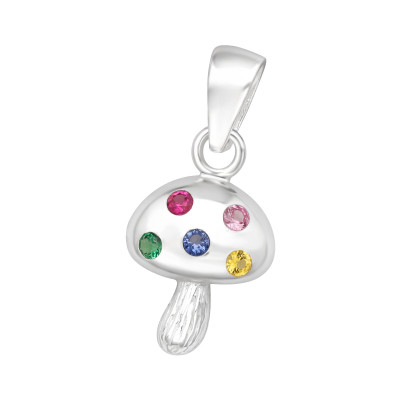 Silver Mushroom Pendant with Cubic Zirconia