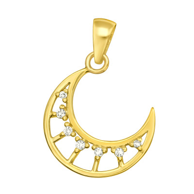 Silver Crescent Moon Pendant with Cubic Zirconia