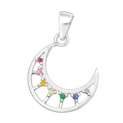 Silver Crescent Moon Pendant with Cubic Zirconia