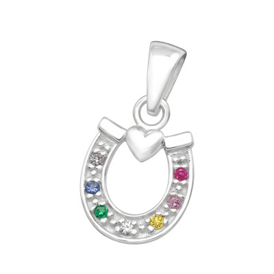 Silver Horseshoe Pendant with Cubic Zirconia