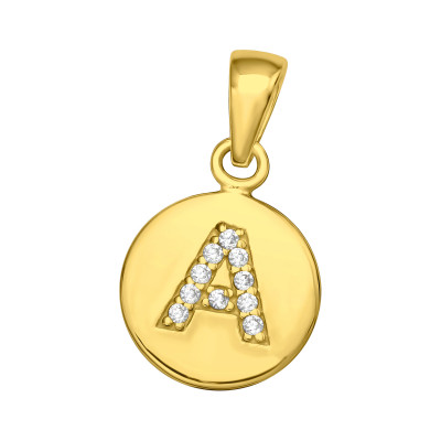 Letter A Sterling Silver Pendant with Cubic Zirconia