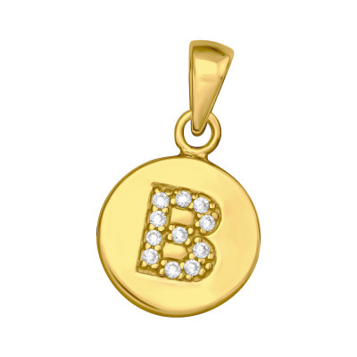 Letter B Sterling Silver Pendant with Cubic Zirconia