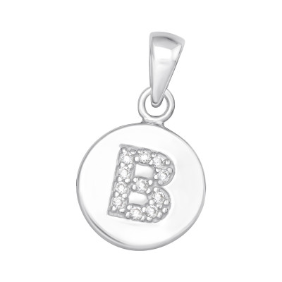 Letter B Sterling Silver Pendant with Cubic Zirconia