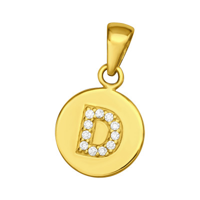 Letter D Sterling Silver Pendant with Cubic Zirconia