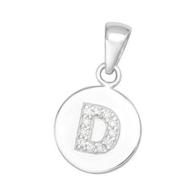 Letter D Sterling Silver Pendant with Cubic Zirconia