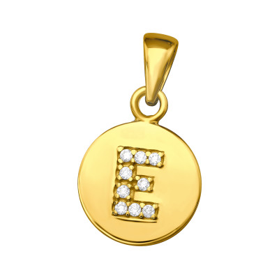 Letter E Sterling Silver Pendant with Cubic Zirconia