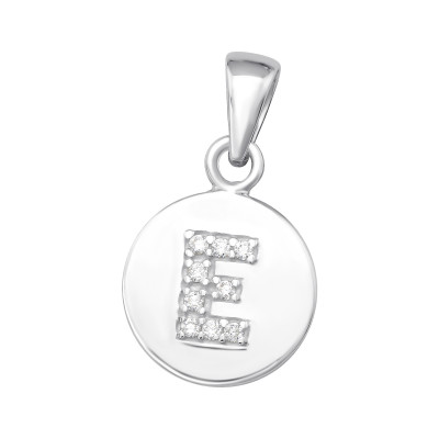 Letter E Sterling Silver Pendant with Cubic Zirconia