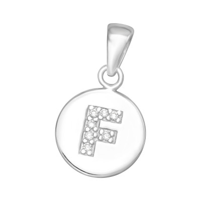 Letter F Sterling Silver Pendant with Cubic Zirconia