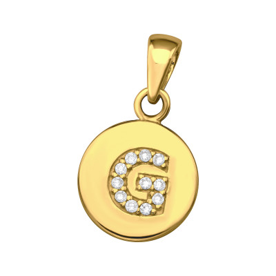 Letter G Sterling Silver Pendant with Cubic Zirconia