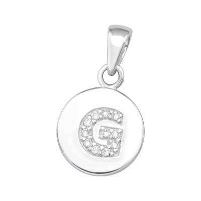 Letter G Sterling Silver Pendant with Cubic Zirconia