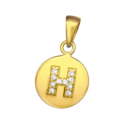 Letter H Sterling Silver Pendant with Cubic Zirconia
