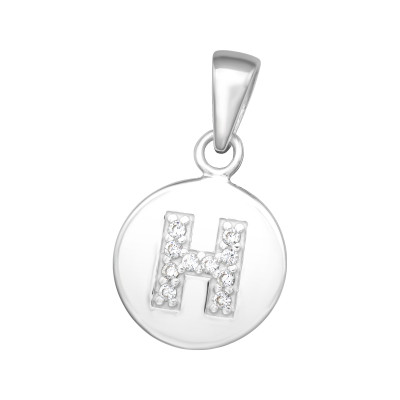 Letter H Sterling Silver Pendant with Cubic Zirconia