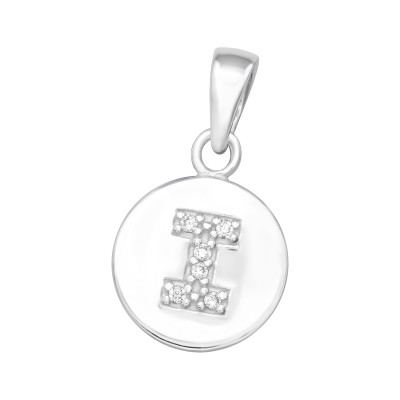 Letter I Sterling Silver Pendant with Cubic Zirconia