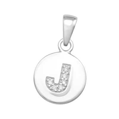Letter J Sterling Silver Pendant with Cubic Zirconia