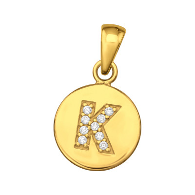 Letter K Sterling Silver Pendant with Cubic Zirconia
