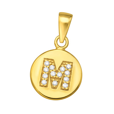 Letter M Sterling Silver Pendant with Cubic Zirconia
