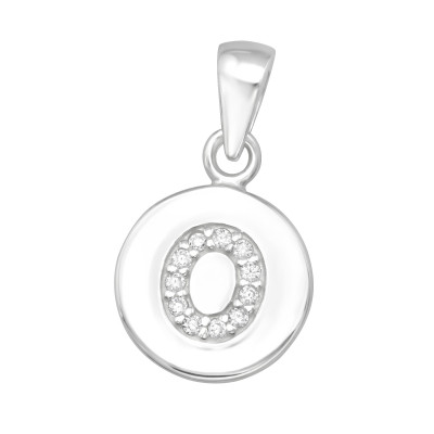 Letter O Sterling Silver Pendant with Cubic Zirconia