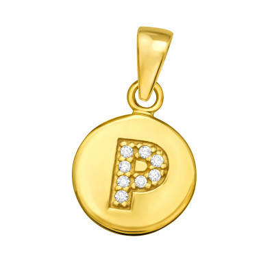 Letter P Sterling Silver Pendant with Cubic Zirconia