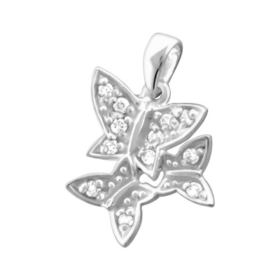 Triple Butterflies Sterling Silver Pendant with Cubic Zirconia