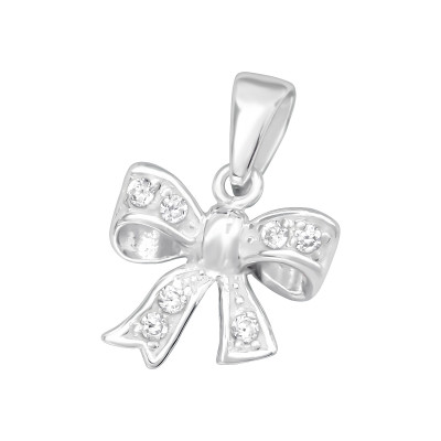 Silver Bow Pendant with Cubic Zirconia