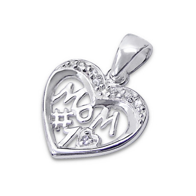 Mom #1 Sterling Silver Pendant with Cubic Zirconia