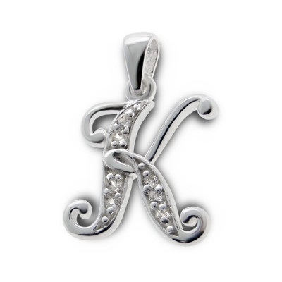 Initial K Sterling Silver Pendant with Cubic Zirconia