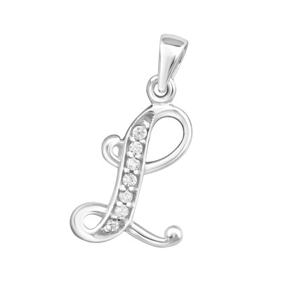 Initial L Sterling Silver Pendant with Cubic Zirconia