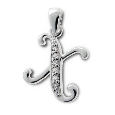 Initial X Sterling Silver Pendant with Cubic Zirconia