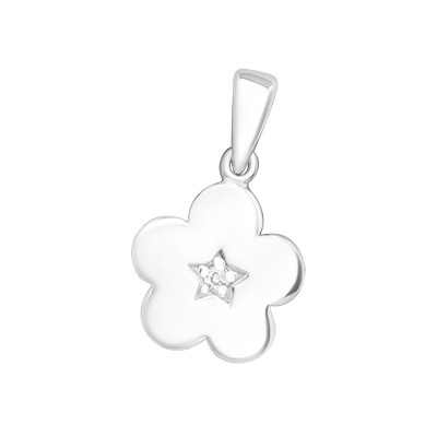 Silver Flower Pendant with Cubic Zirconia