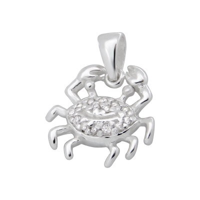 Crab Sterling Silver Pendant with Cubic Zirconia