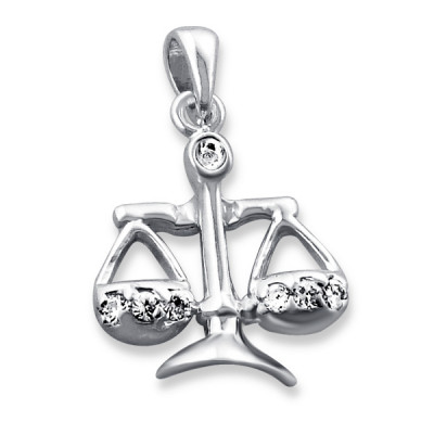 Libra Zodiac Sign Sterling Silver Pendant with Cubic Zirconia