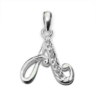 Initial A Sterling Silver Pendant with Cubic Zirconia